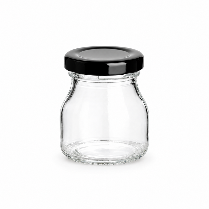 50 ml Einmachglas rund mit Verschluss Schwarz – leere Produktansicht mit enthaltenem Deckel
