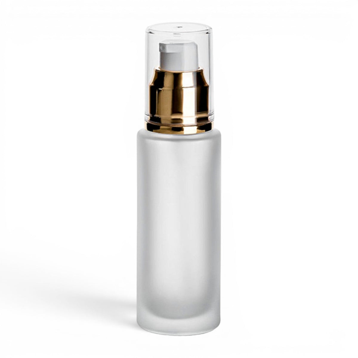 100 ml Lotionflasche Matt Glas mit Lotionpumpe – vollständige leere Produktansicht mit passendem Verschluss auf Weiß