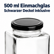 500 ml Einmachglas Quadrat mit Schraubdeckel Schwarz – Volumen und Mündung