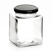 500 ml Einmachglas Quadrat mit Schraubdeckel Schwarz – leere Produktansicht mit passendem Deckel