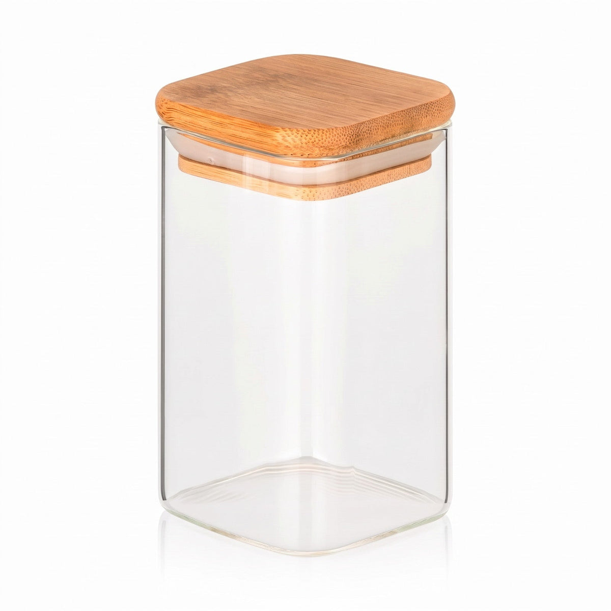 250 ml Borosilikatglas Eckig mit Bambusdeckel - 1 Variante wählbar – leere Produktansicht mit passendem Deckel