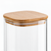 500 ml Borosilikatglas Eckig mit Bambusdeckel – Glas- und Materialansicht