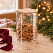 500 ml Borosilikatglas Eckig mit Bambusdeckel – Glas- und Materialansicht