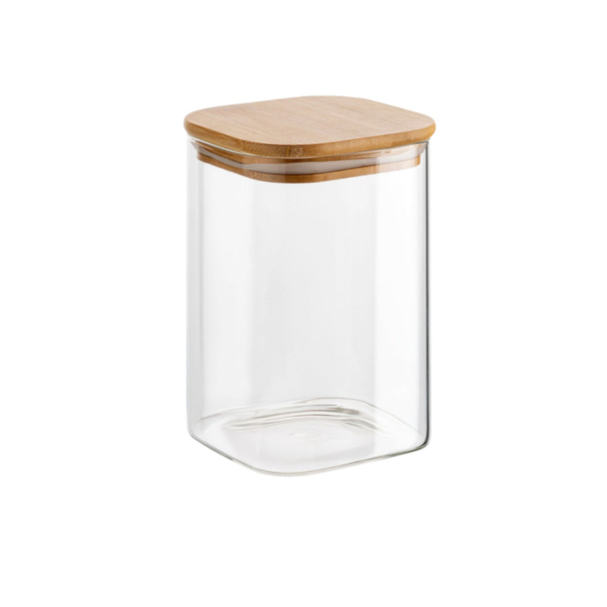 500 ml Borosilikatglas Eckig mit Bambusdeckel – leere Produktansicht auf Weiß