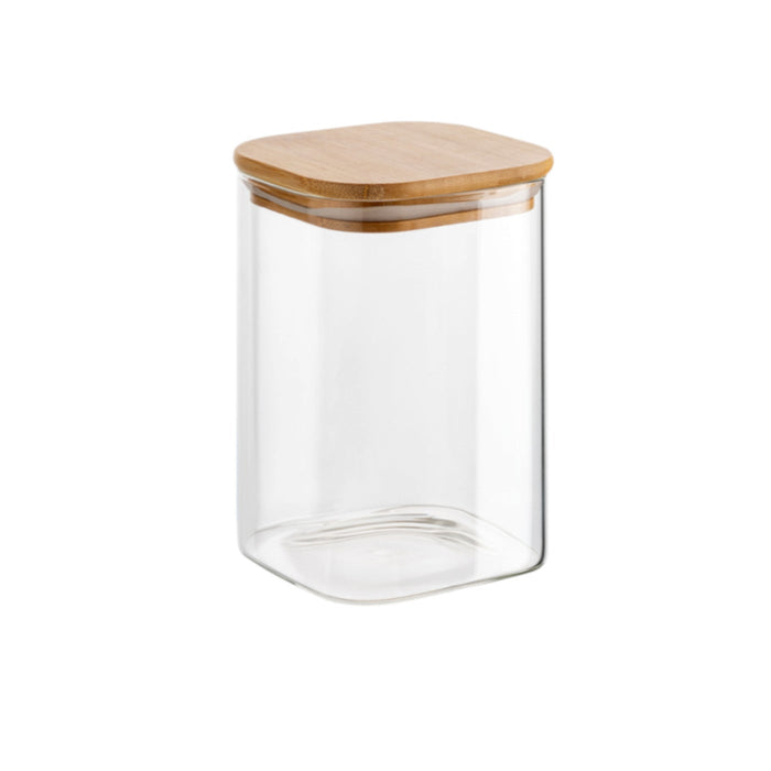 500 ml Borosilikatglas Eckig mit Bambusdeckel – leere Produktansicht auf Weiß