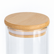 150 ml Borosilikatglas Rund mit Bambusdeckel – Glas- und Materialansicht