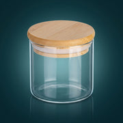 150 ml Borosilikatglas Rund mit Bambusdeckel – Glas- und Materialansicht