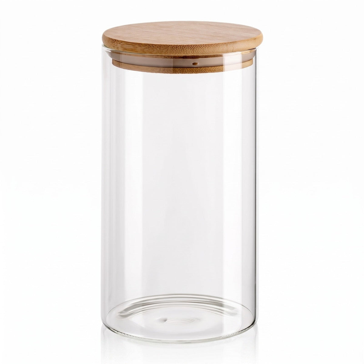 1400 ml Borosilikatglas Rund mit Bambusdeckel – leere Produktansicht mit passendem Deckel
