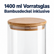 1400 ml Borosilikatglas Rund mit Bambusdeckel – Volumen und Mündung