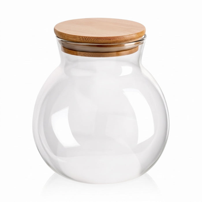 1000 ml Borosilikatglas Ball mit Bambusdeckel – Produktansicht auf Weiß
