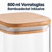 800 ml Borosilikatglas Eckig mit Bambusdeckel – Glas- und Materialansicht