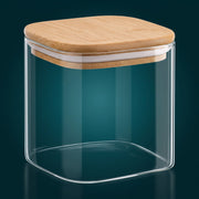 800 ml Borosilikatglas Eckig mit Bambusdeckel – Glas- und Materialansicht