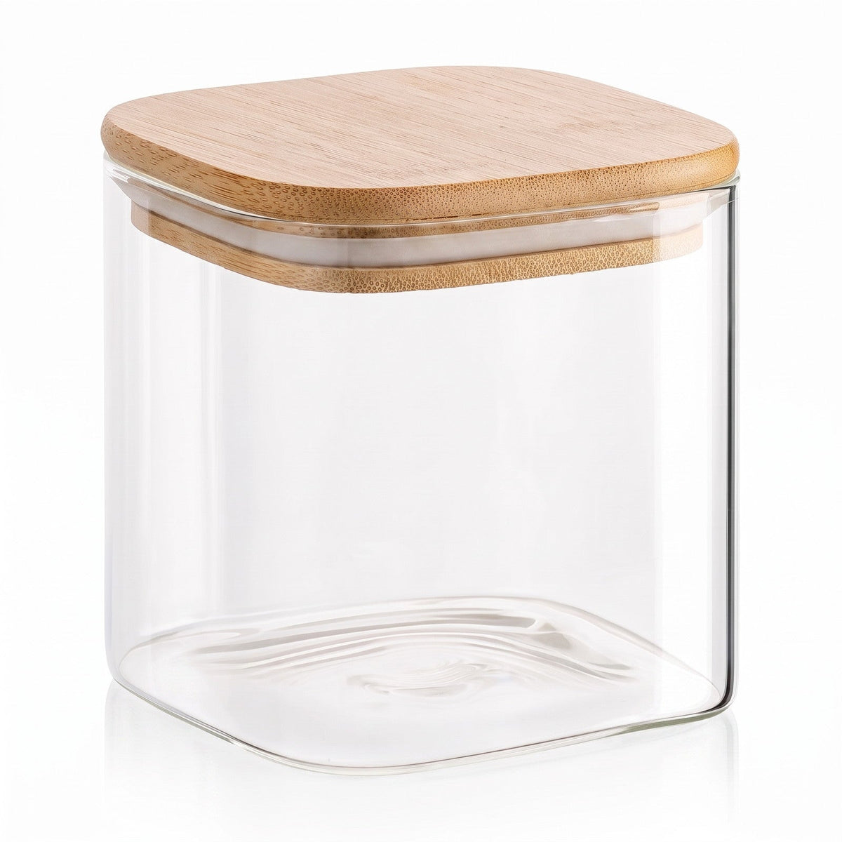 800 ml Borosilikatglas Eckig mit Bambusdeckel – leere Produktansicht auf Weiß