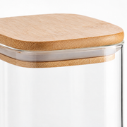 800 ml Borosilikatglas Eckig mit Bambusdeckel – Glas- und Materialansicht
