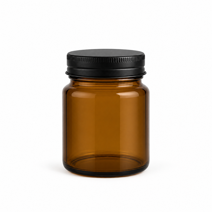 250 ml Cremetiegel Braun mit Deckel Schwarz – leere Produktansicht mit enthaltenem Deckel