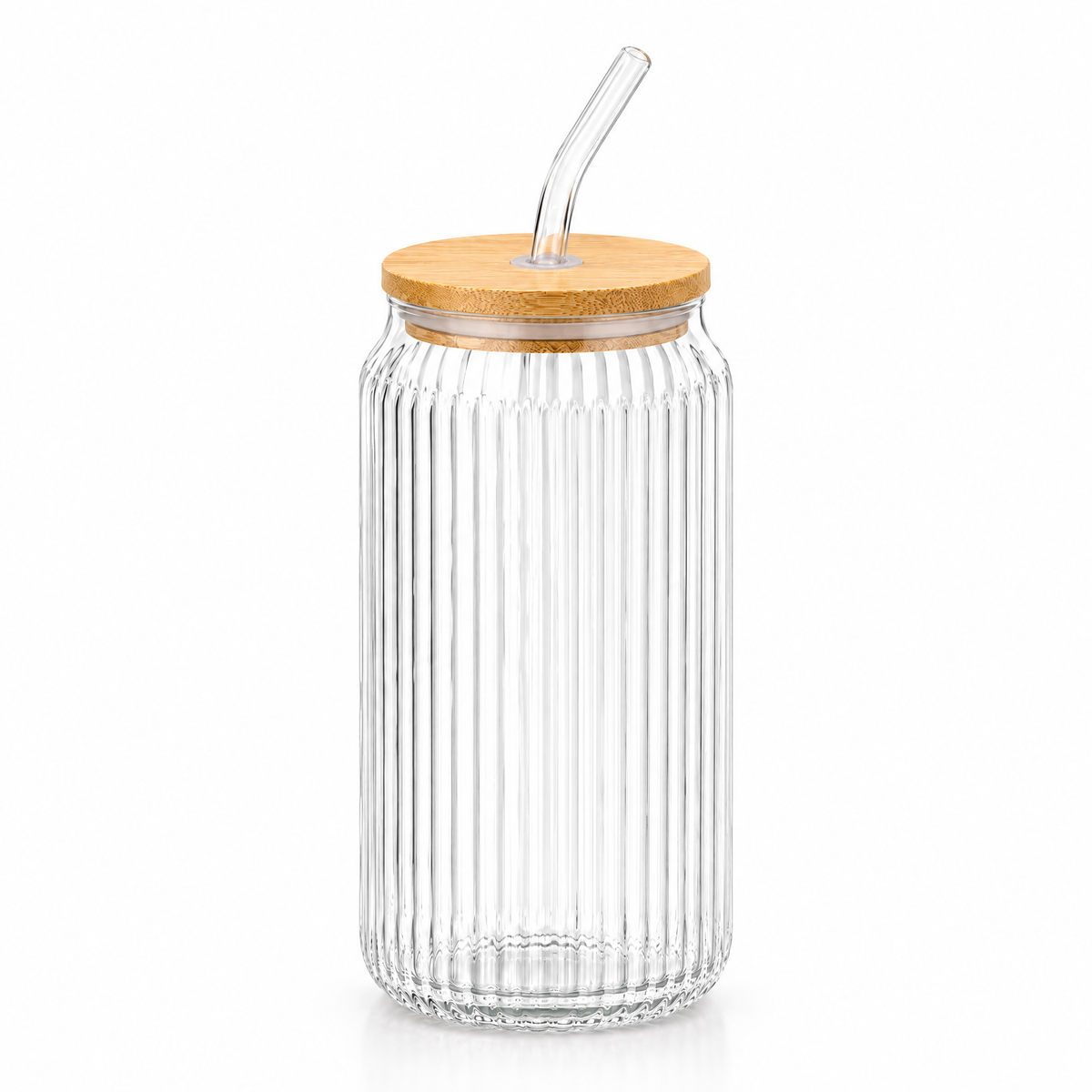 480 ml Trinkglas geriffelt – Einzelglas mit Deckel und Strohhalm – Produktansicht