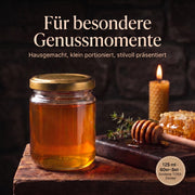 Genussmoment mit einem gefüllten Helix-Glas 125 ml – Deckelfarbe Gold