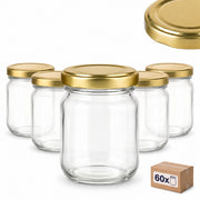 Alternative Produktansicht des Helix-Sets mit 60 Gläsern und 60 Deckeln – Deckelfarbe Gold