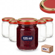 60 Helix-Gläser 125 ml mit 60 TO53-Deckeln – Deckelfarbe Rot-Gold
