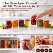 Helix-Gläser für Marmelade, Vorrat und kleine Mitbringsel – Deckelfarbe Rot-Gold · Anwendungsszene mit KI-generierter Person