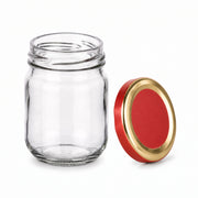 Einzelansicht: klares Helix-Glas 125 ml und TO53-Deckel – Deckelfarbe Rot-Gold