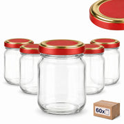 Alternative Produktansicht des Helix-Sets mit 60 Gläsern und 60 Deckeln – Deckelfarbe Rot-Gold