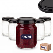 60 Helix-Gläser 125 ml mit 60 TO53-Deckeln – Deckelfarbe Schwarz