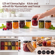 Helix-Gläser für Marmelade, Vorrat und kleine Mitbringsel – Deckelfarbe Schwarz · Anwendungsszene mit KI-generierter Person