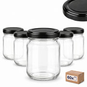Alternative Produktansicht des Helix-Sets mit 60 Gläsern und 60 Deckeln – Deckelfarbe Schwarz