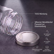 Helix-Glas und passender TO53-Twist-Off-Deckel im Detail – Deckelfarbe Silber
