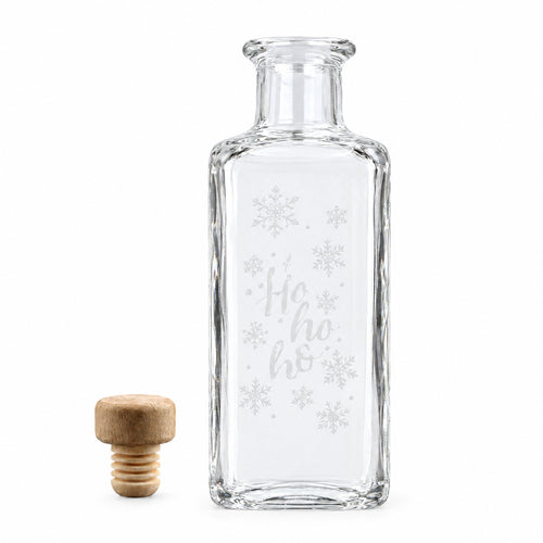 100 ml Apotheker-Quadratflasche mit matter Weihnachts-Glasgravur und Holzgriffkorken