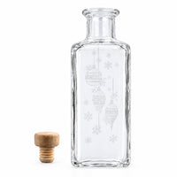 100 ml Apotheker-Quadratflasche mit matter Weihnachts-Glasgravur und Holzgriffkorken