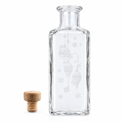 100 ml Apotheker-Quadratflasche mit matter Weihnachts-Glasgravur und Holzgriffkorken